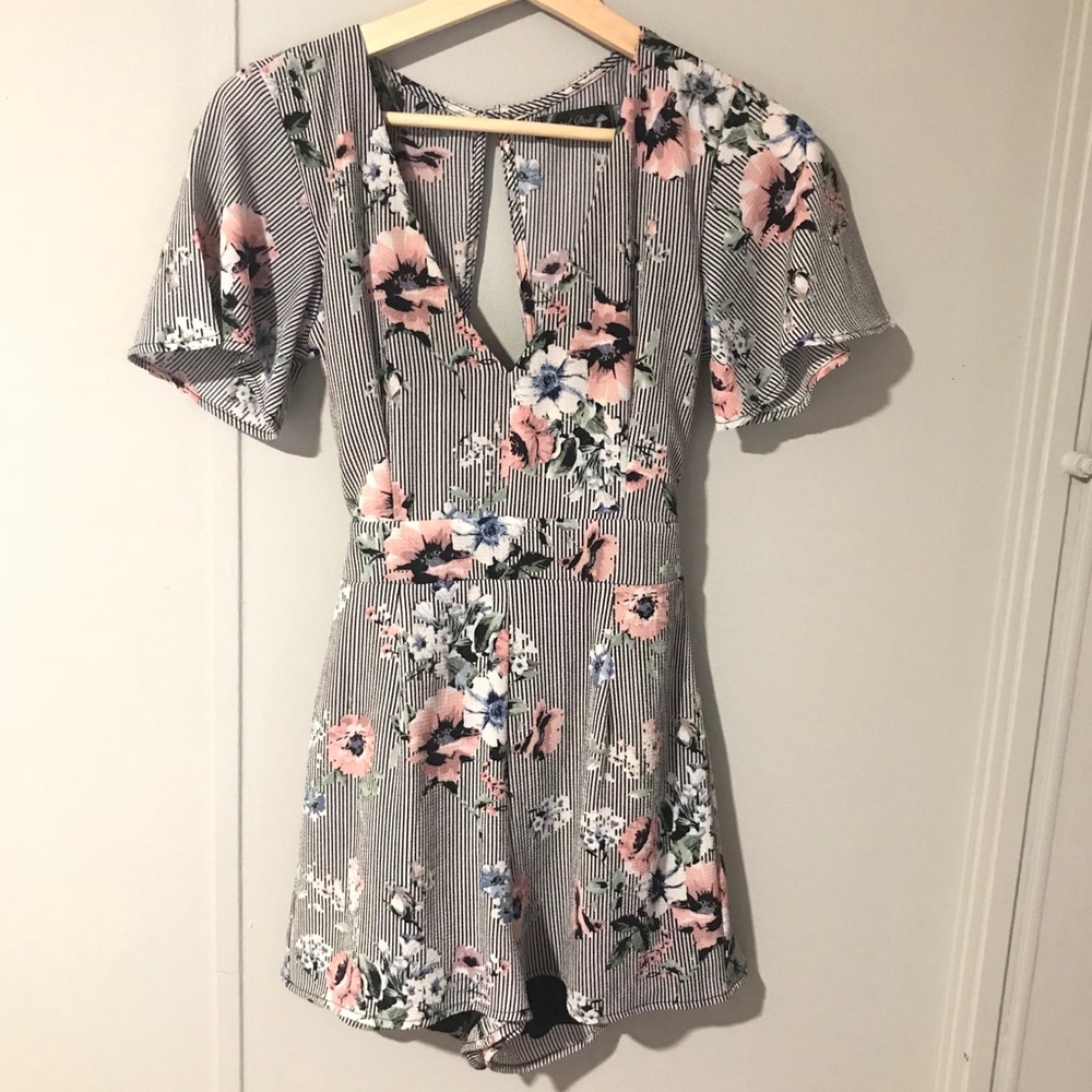 Crystal Doll B&W Striped Floral Romper